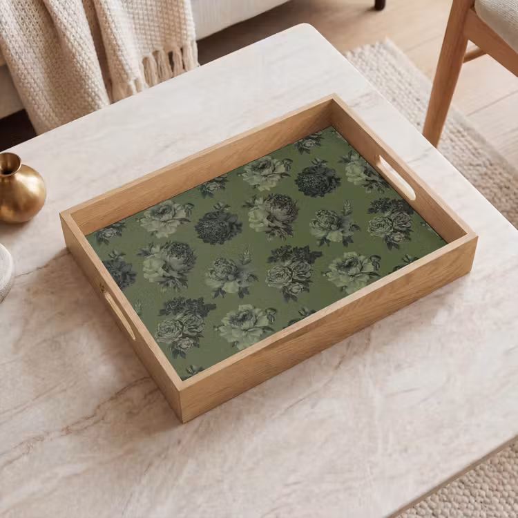 Dienblad - Klassiek - botanisch - Olijfgroen - Bloemen — 2