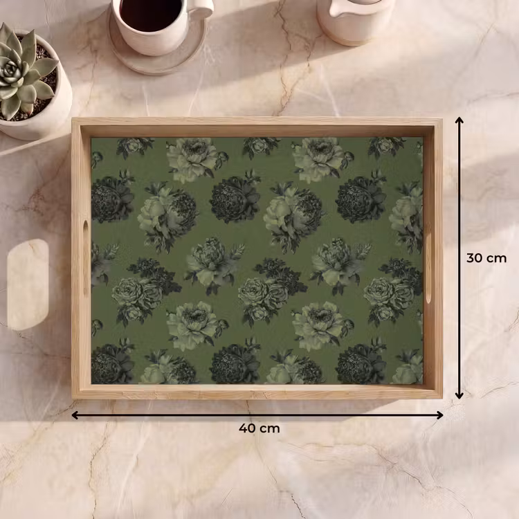 Dienblad - Klassiek - botanisch - Olijfgroen - Bloemen — 9