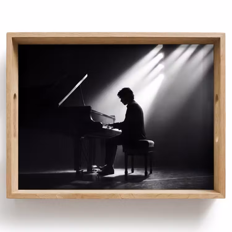Dienblad - Persoon - Piano - Muziek - Zwart-wit - Podium — 1