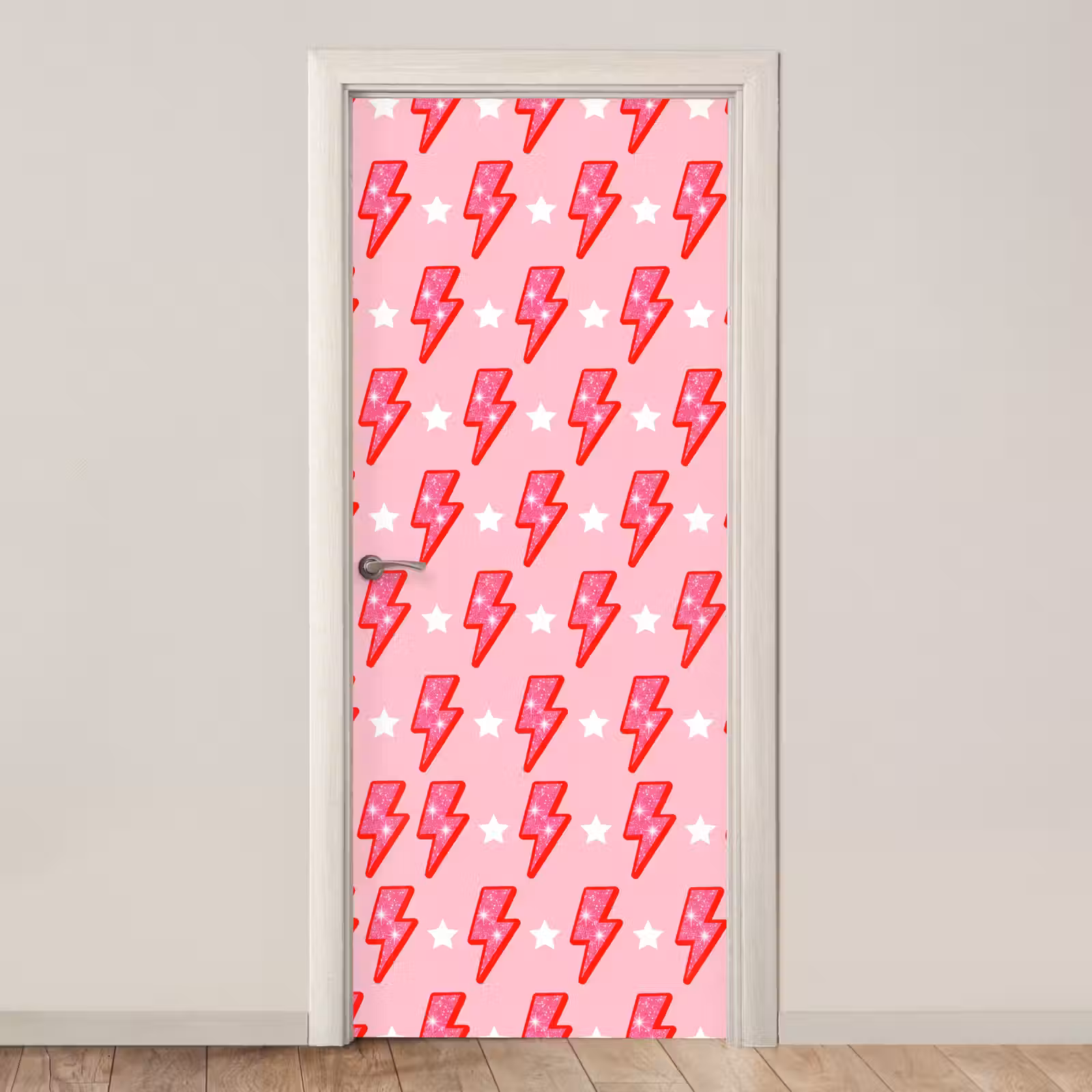 Deursticker - Patroon - Bliksem - Ster - Glitter - Roze — 1