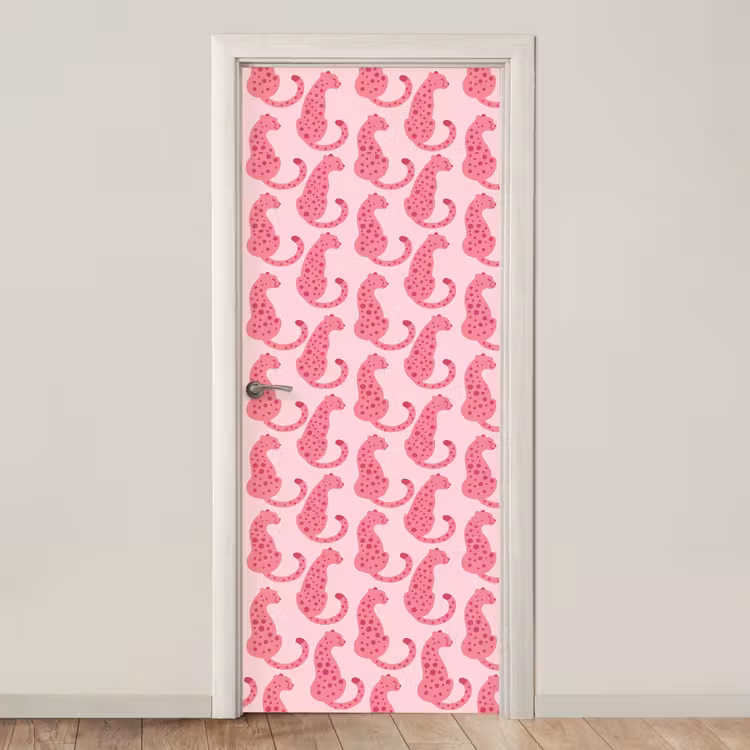 Deursticker - Kat - Gevlekt - Dieren - Patroon - Roze — 1