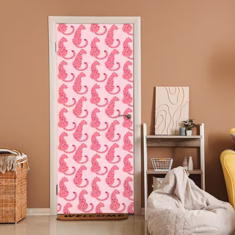 Deursticker - Kat - Gevlekt - Dieren - Patroon - Roze — 2