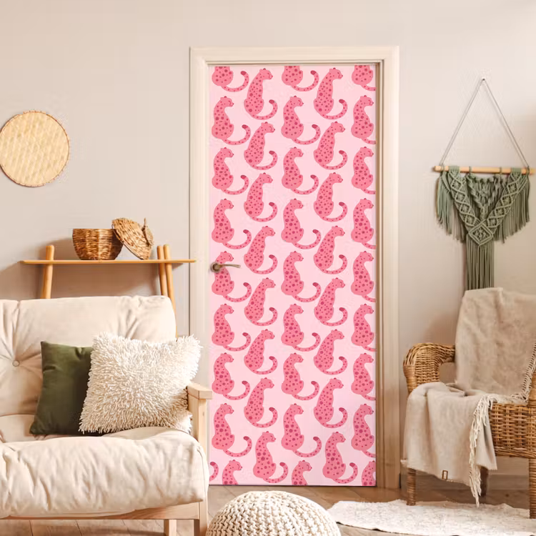 Deursticker - Kat - Gevlekt - Dieren - Patroon - Roze — 4