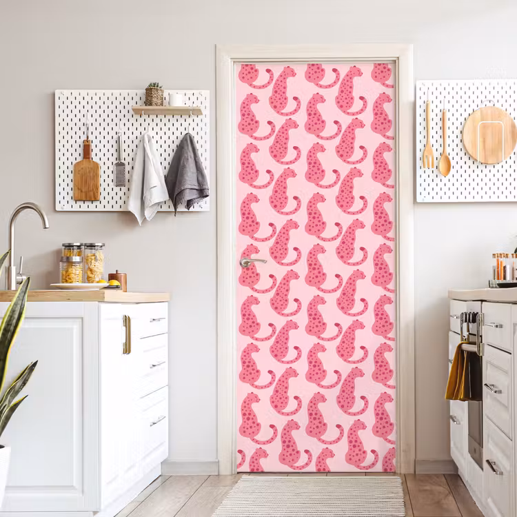 Deursticker - Kat - Gevlekt - Dieren - Patroon - Roze — 7