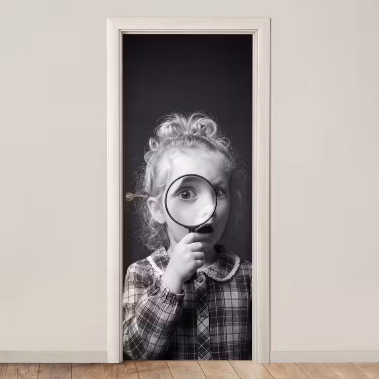 Deursticker - Kind - Vergrootglas - Portret - Zwart-wit — 1