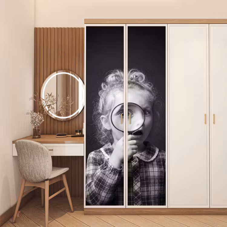Deursticker - Kind - Vergrootglas - Portret - Zwart-wit — 5