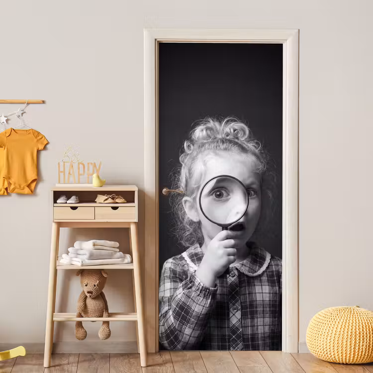 Deursticker - Kind - Vergrootglas - Portret - Zwart-wit — 6