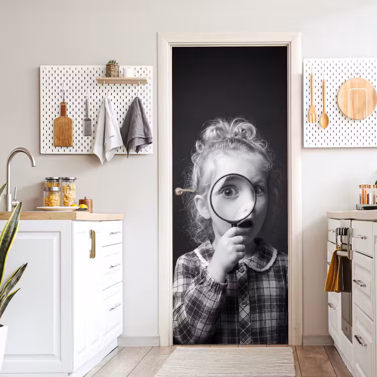 Deursticker - Kind - Vergrootglas - Portret - Zwart-wit — 7