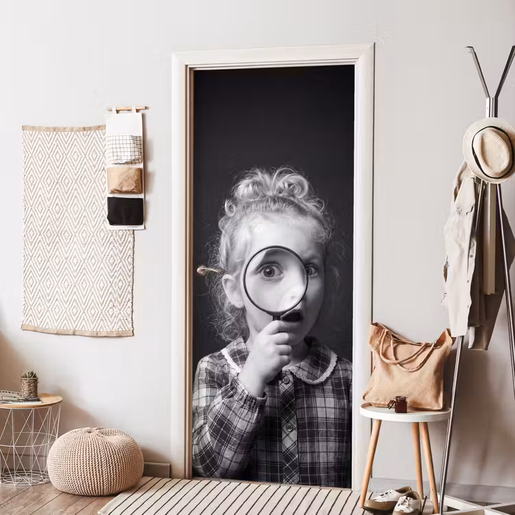 Deursticker - Kind - Vergrootglas - Portret - Zwart-wit — 8