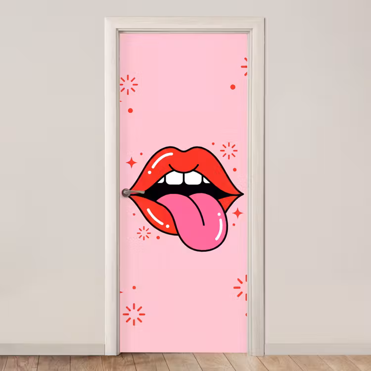 Deursticker - Lippen - Tong - Pop-art - Kleurrijk - Roze — 1