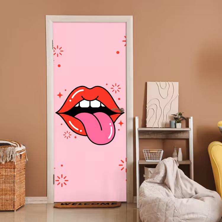 Deursticker - Lippen - Tong - Pop-art - Kleurrijk - Roze — 2