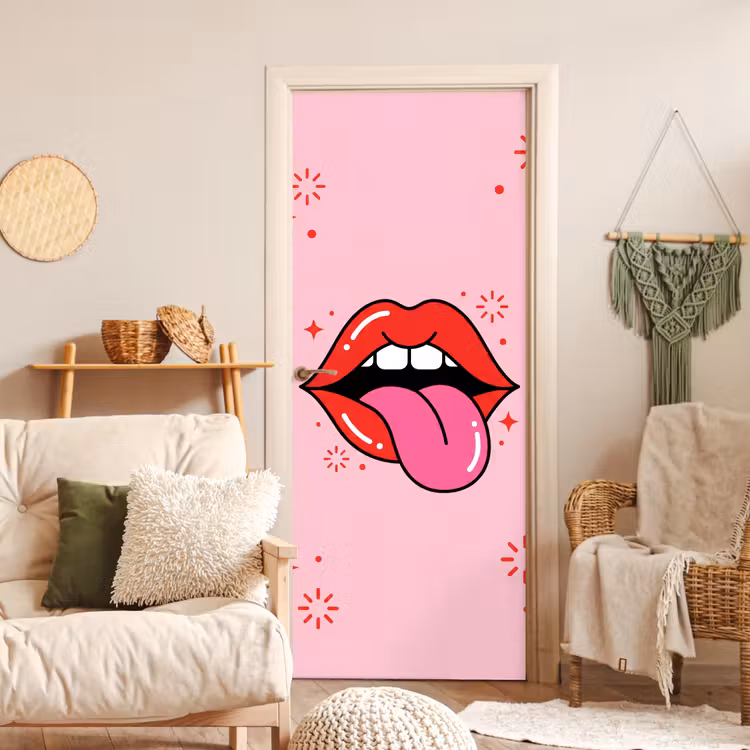 Deursticker - Lippen - Tong - Pop-art - Kleurrijk - Roze — 4