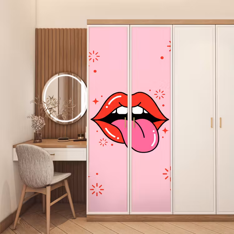 Deursticker - Lippen - Tong - Pop-art - Kleurrijk - Roze — 5