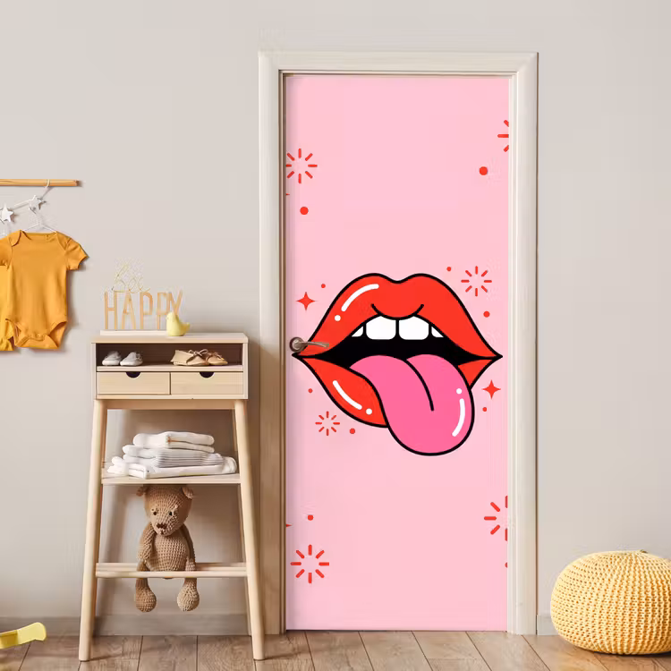 Deursticker - Lippen - Tong - Pop-art - Kleurrijk - Roze — 6