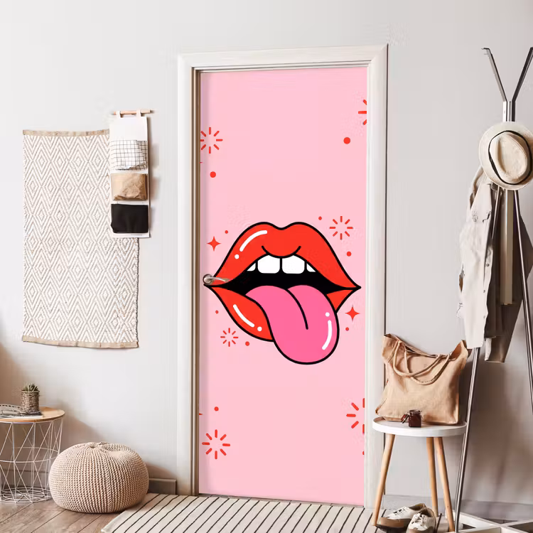 Deursticker - Lippen - Tong - Pop-art - Kleurrijk - Roze — 8