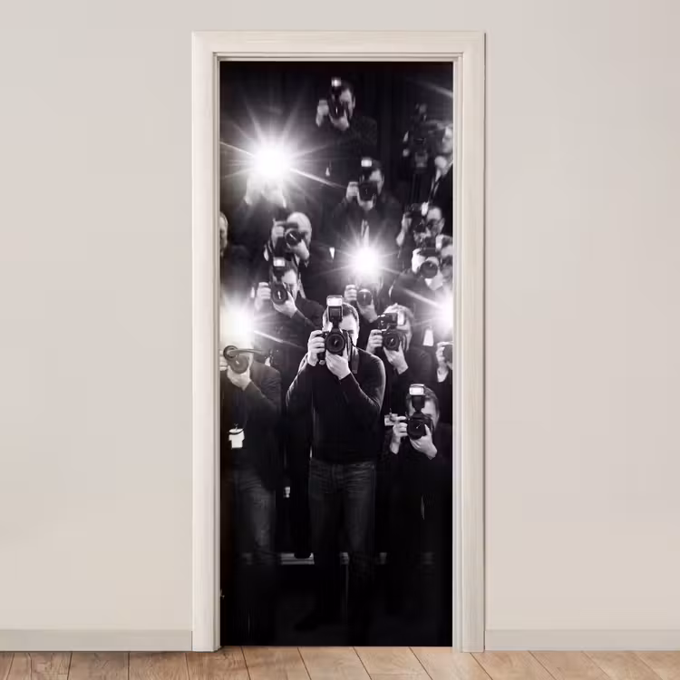Deursticker - Mensen - Camera - Flitslicht - Zwart-wit - Media — 1