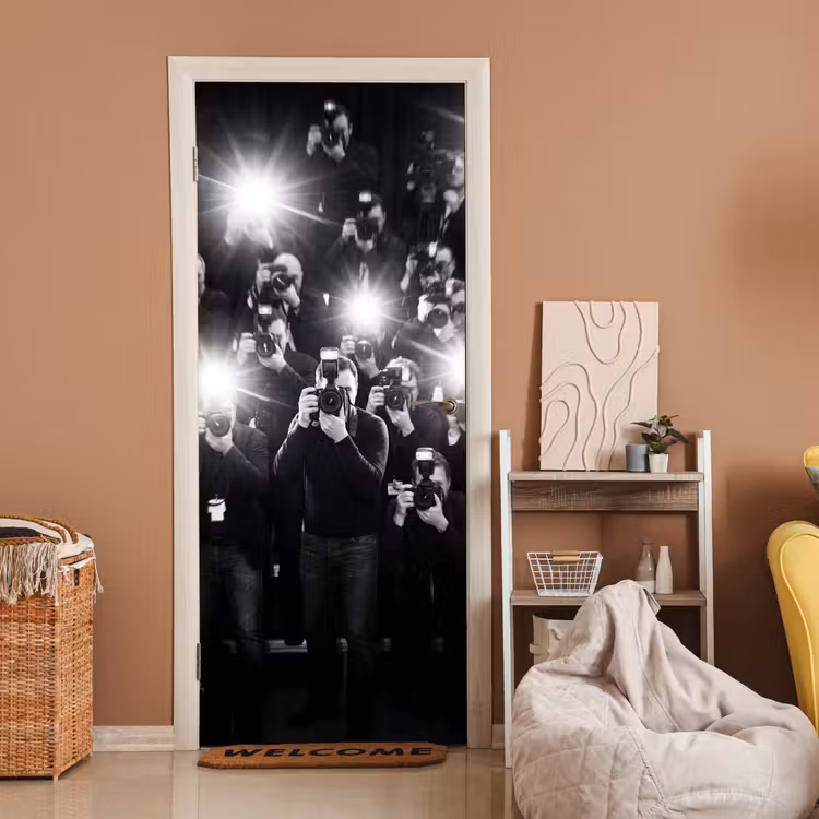 Deursticker - Mensen - Camera - Flitslicht - Zwart-wit - Media — 2