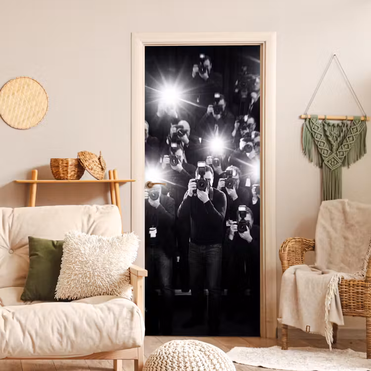 Deursticker - Mensen - Camera - Flitslicht - Zwart-wit - Media — 4