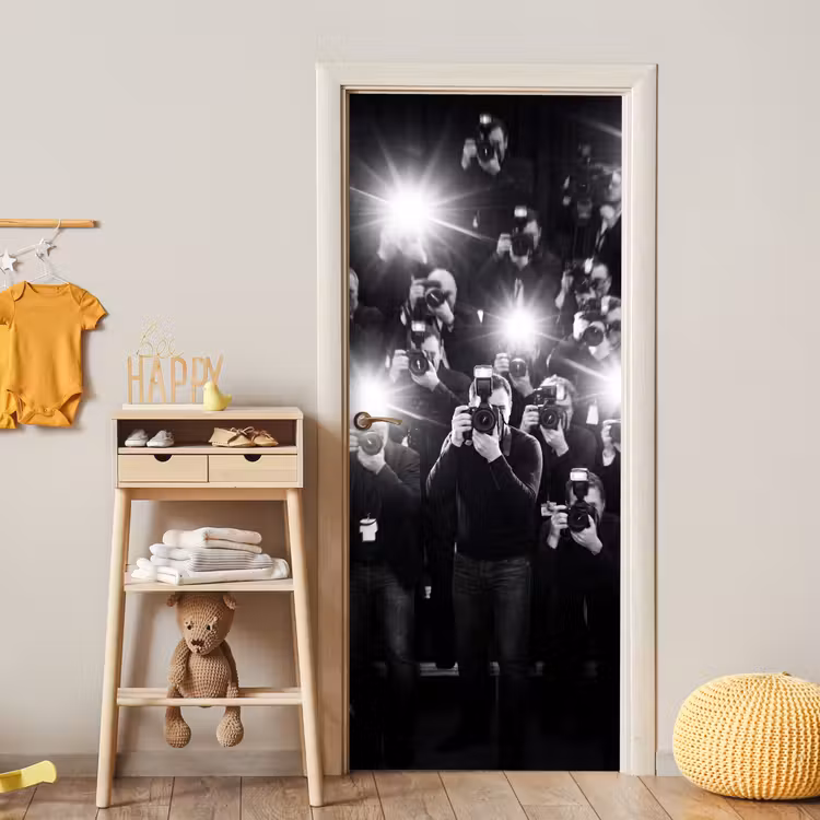 Deursticker - Mensen - Camera - Flitslicht - Zwart-wit - Media — 6