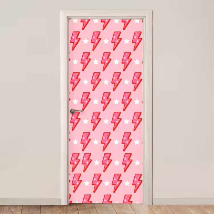 Deursticker - Patroon - Bliksem - Ster - Glitter - Roze — 1