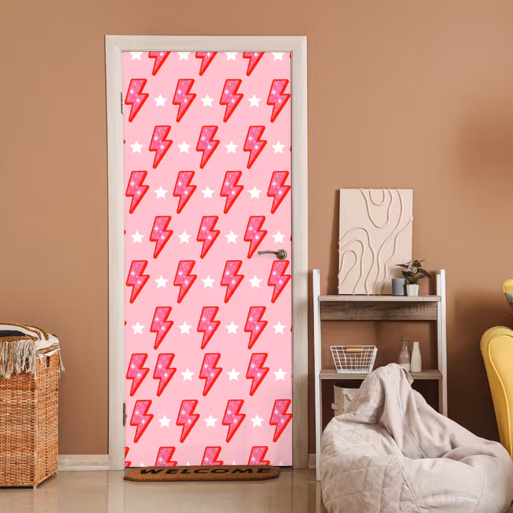 Deursticker - Patroon - Bliksem - Ster - Glitter - Roze — 2