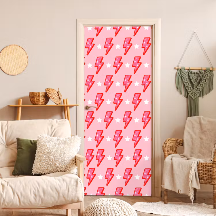 Deursticker - Patroon - Bliksem - Ster - Glitter - Roze — 4