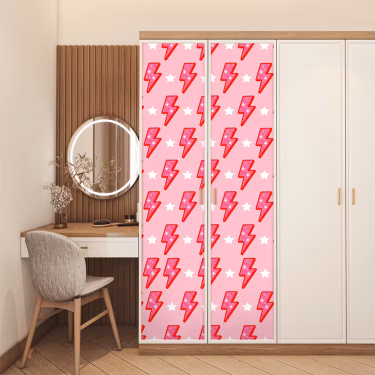 Deursticker - Patroon - Bliksem - Ster - Glitter - Roze — 5