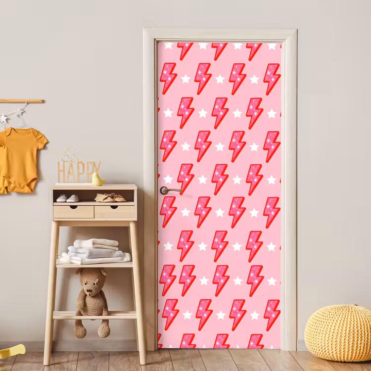 Deursticker - Patroon - Bliksem - Ster - Glitter - Roze — 6