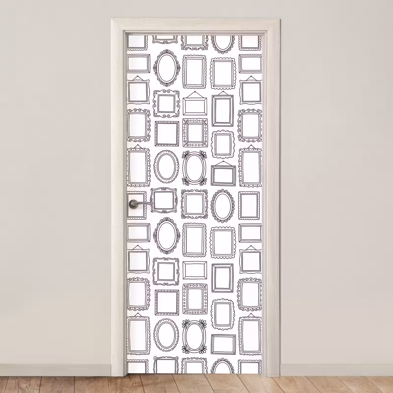 Deursticker - Lijsten - Patroon - Decoratie - Schets - Zwart-wit — 1