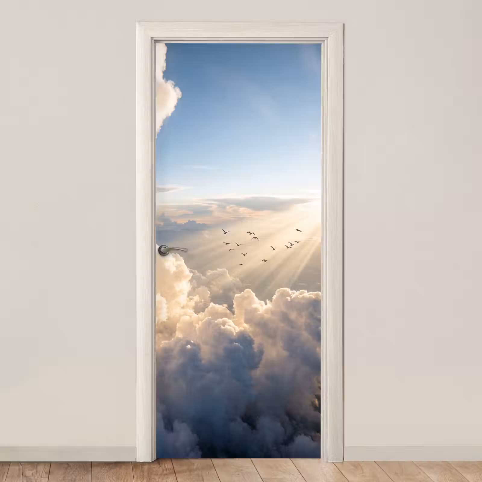 Deursticker - Wolken - Zonnestralen - Natuur - Wit — 1