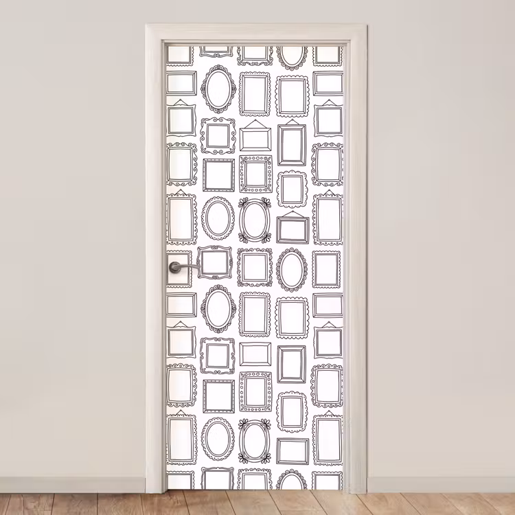 Deursticker - Lijsten - Patroon - Decoratie - Schets - Zwart-wit — 1