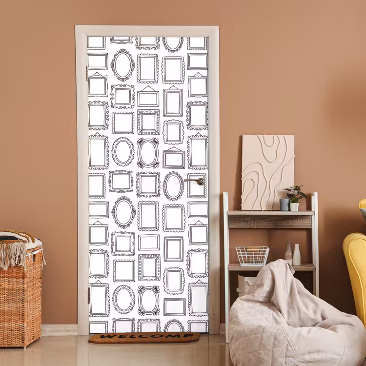 Deursticker - Lijsten - Patroon - Decoratie - Schets - Zwart-wit — 2