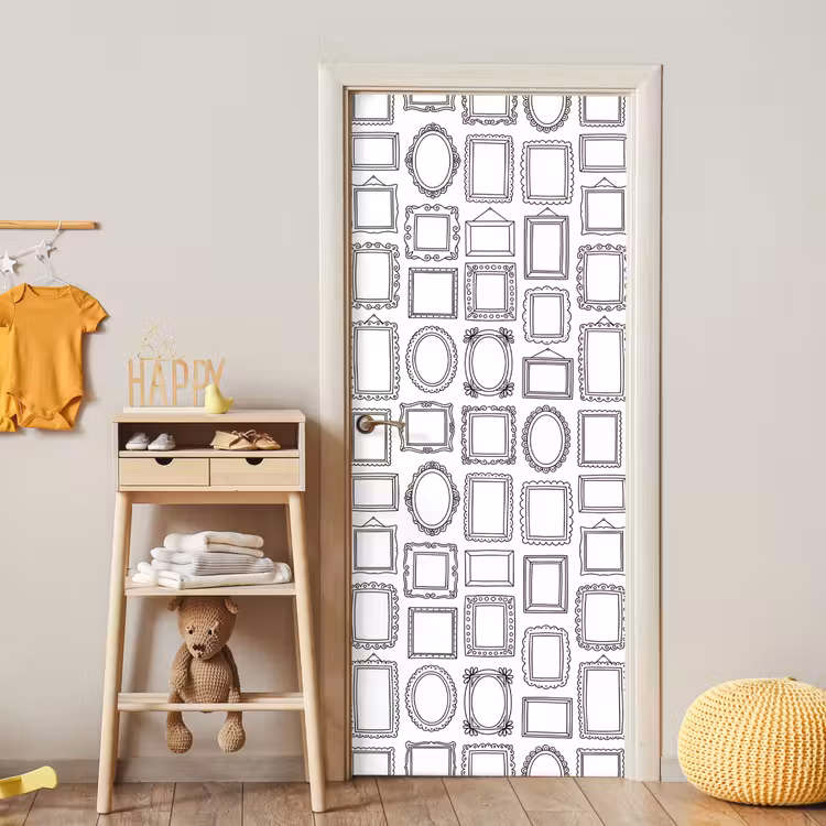 Deursticker - Lijsten - Patroon - Decoratie - Schets - Zwart-wit — 6