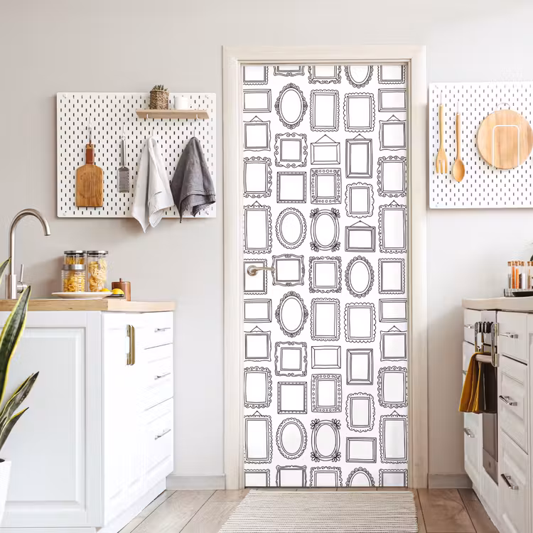 Deursticker - Lijsten - Patroon - Decoratie - Schets - Zwart-wit — 7