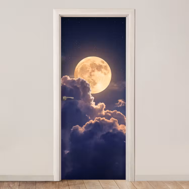 Deursticker - Maan - Wolken - Nacht - Oranje — 1