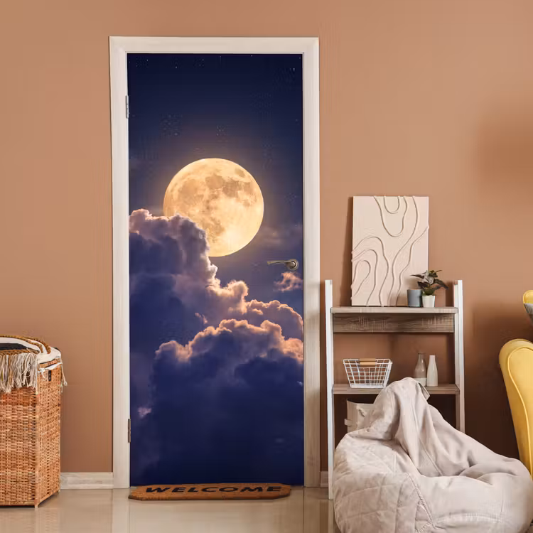 Deursticker - Maan - Wolken - Nacht - Oranje — 2