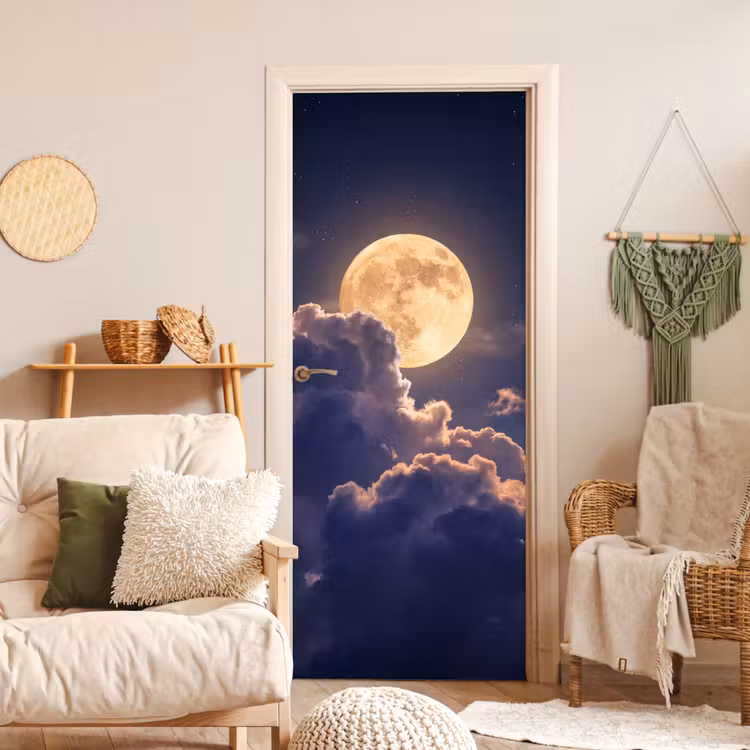 Deursticker - Maan - Wolken - Nacht - Oranje — 4