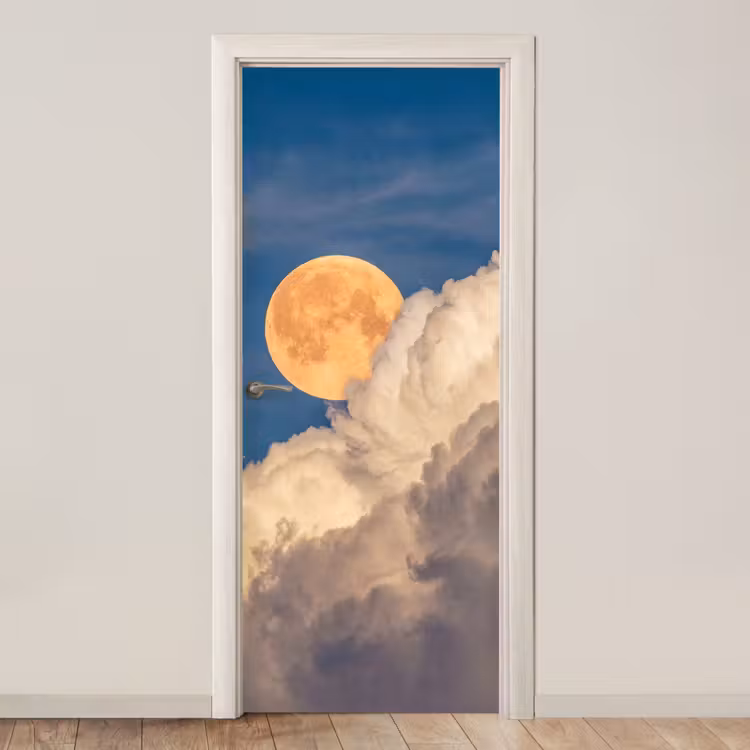 Deursticker - Maan - Wolken - Natuur - Oranje — 1