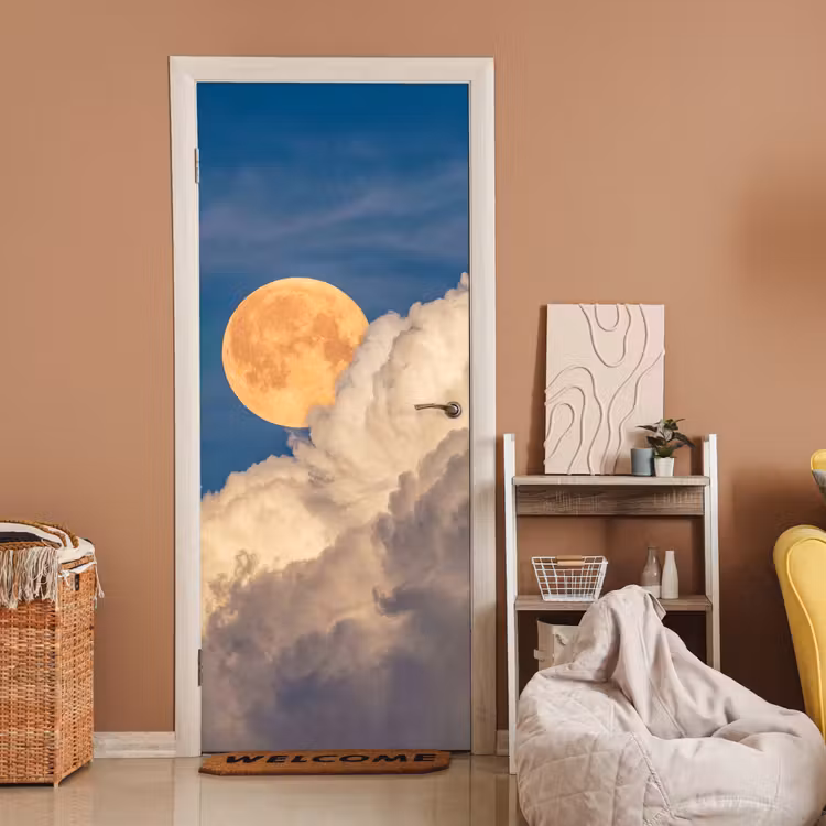 Deursticker - Maan - Wolken - Natuur - Oranje — 2