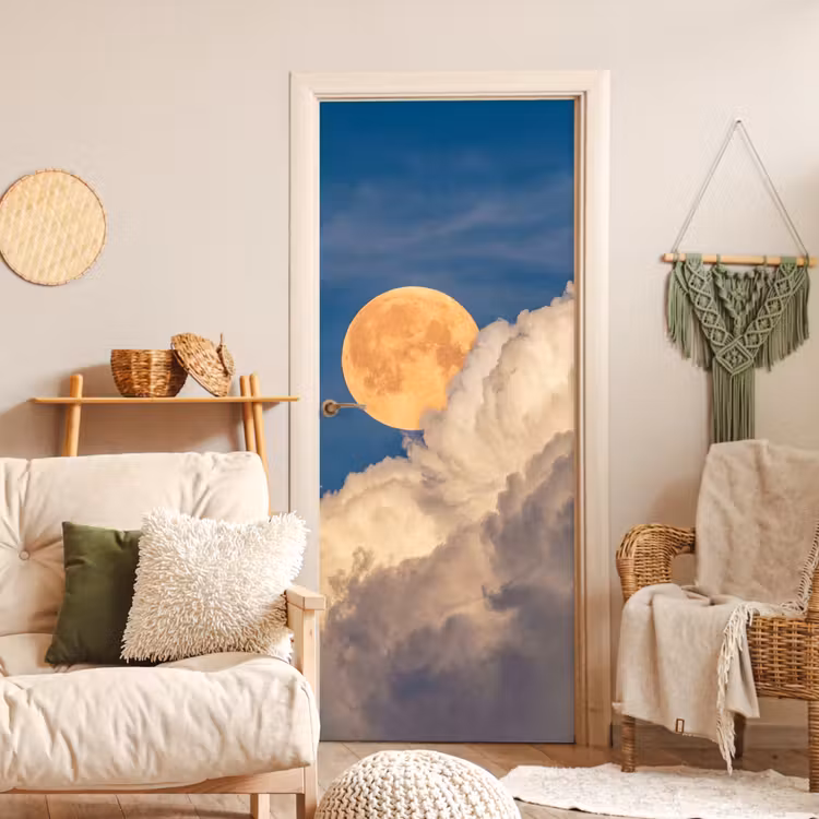 Deursticker - Maan - Wolken - Natuur - Oranje — 4