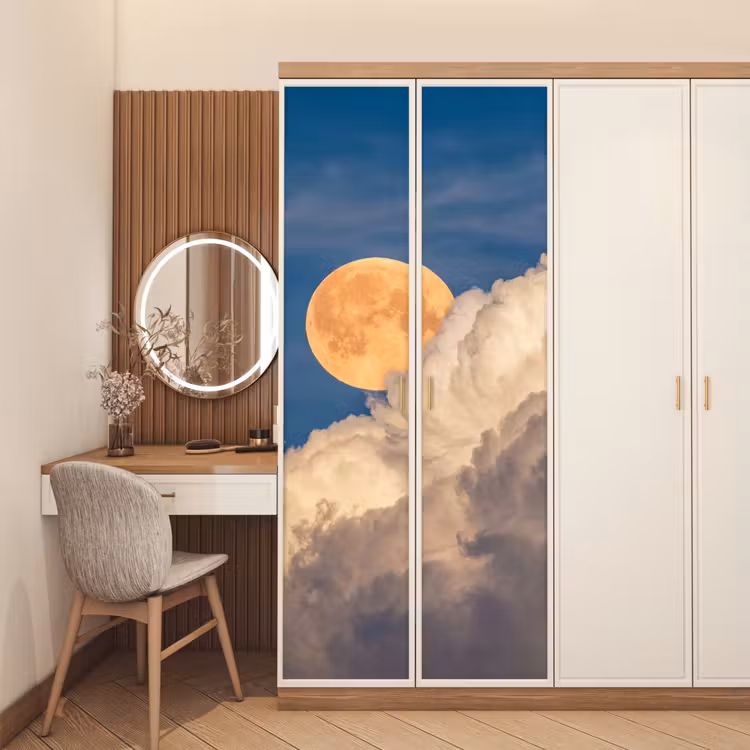 Deursticker - Maan - Wolken - Natuur - Oranje — 5