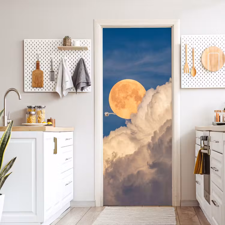 Deursticker - Maan - Wolken - Natuur - Oranje — 7