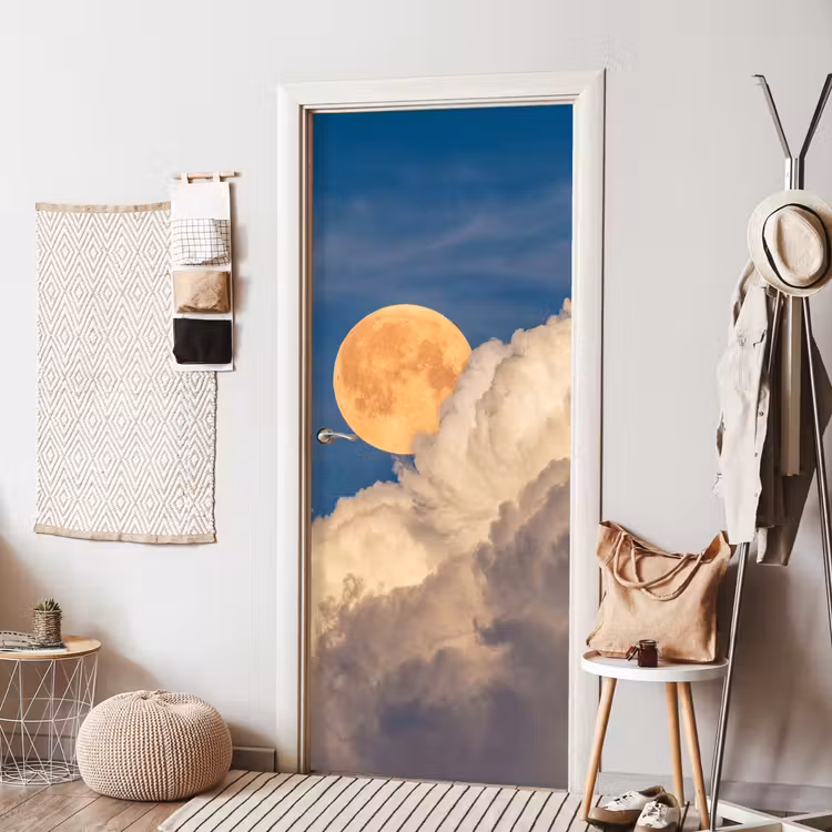 Deursticker - Maan - Wolken - Natuur - Oranje — 8