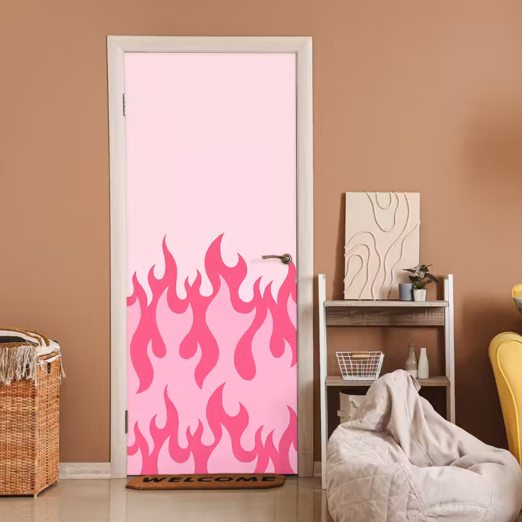 Deursticker - Vlammen - Patroon - Abstract - Modern - Roze — 2