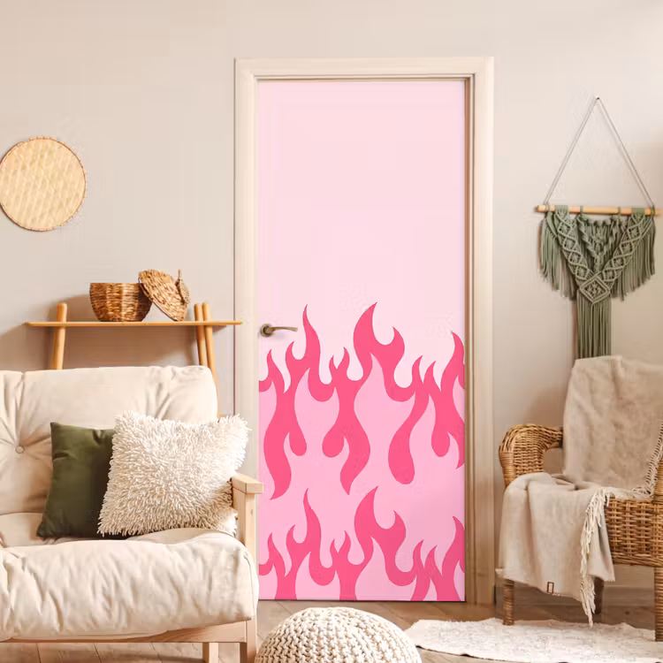 Deursticker - Vlammen - Patroon - Abstract - Modern - Roze — 4