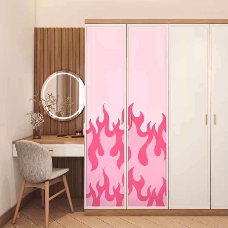 Deursticker - Vlammen - Patroon - Abstract - Modern - Roze — 5