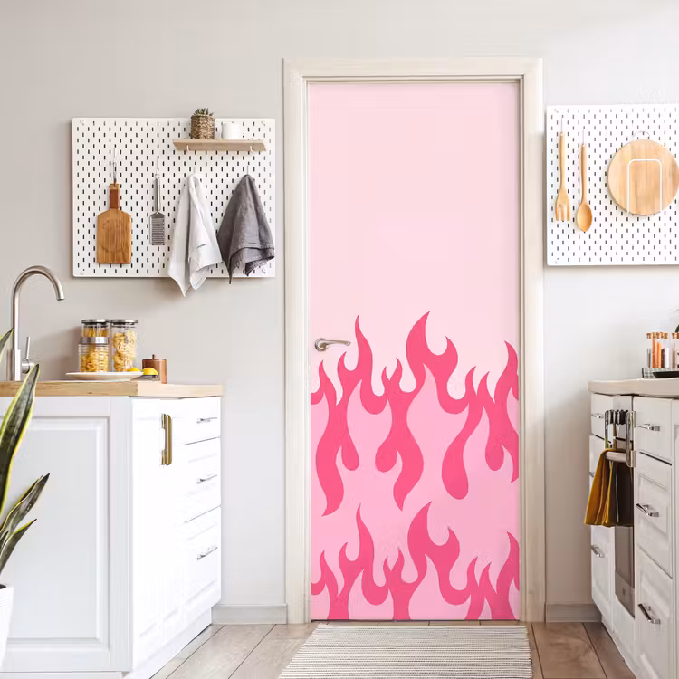 Deursticker - Vlammen - Patroon - Abstract - Modern - Roze — 7