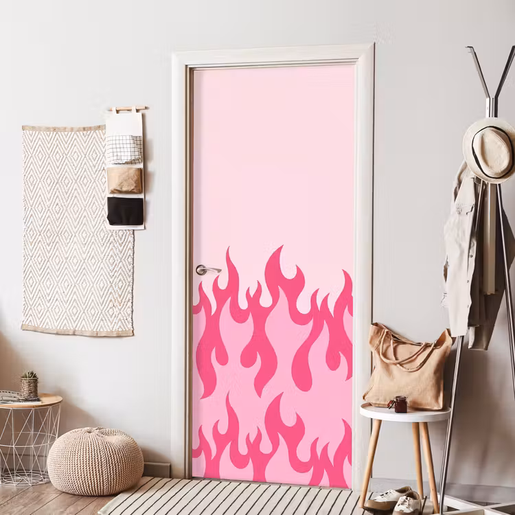 Deursticker - Vlammen - Patroon - Abstract - Modern - Roze — 8