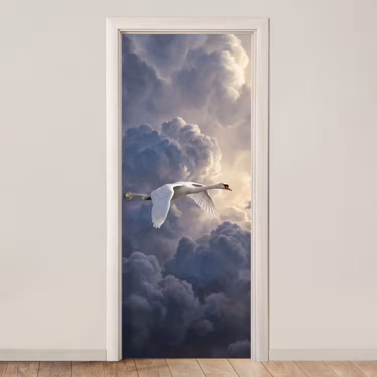 Deursticker - Vogel - Vliegend - Natuur - Wit - Wolken — 1