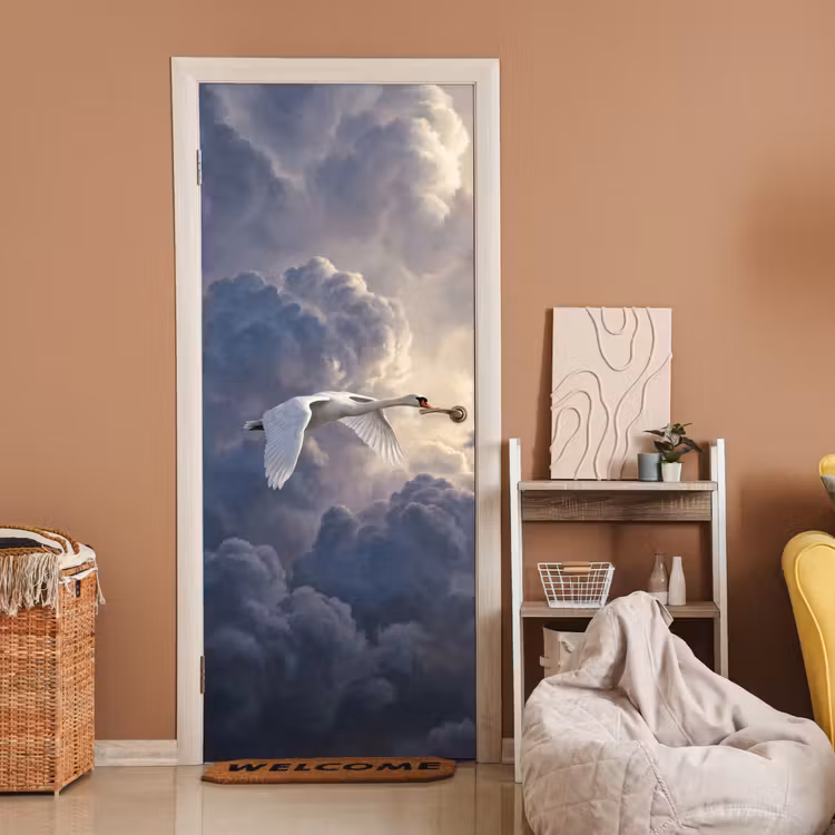 Deursticker - Vogel - Vliegend - Natuur - Wit - Wolken — 2